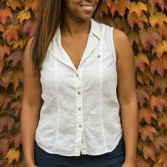 Escada White Linen Blouse Sleeveless Size … - Picture 1 of 13